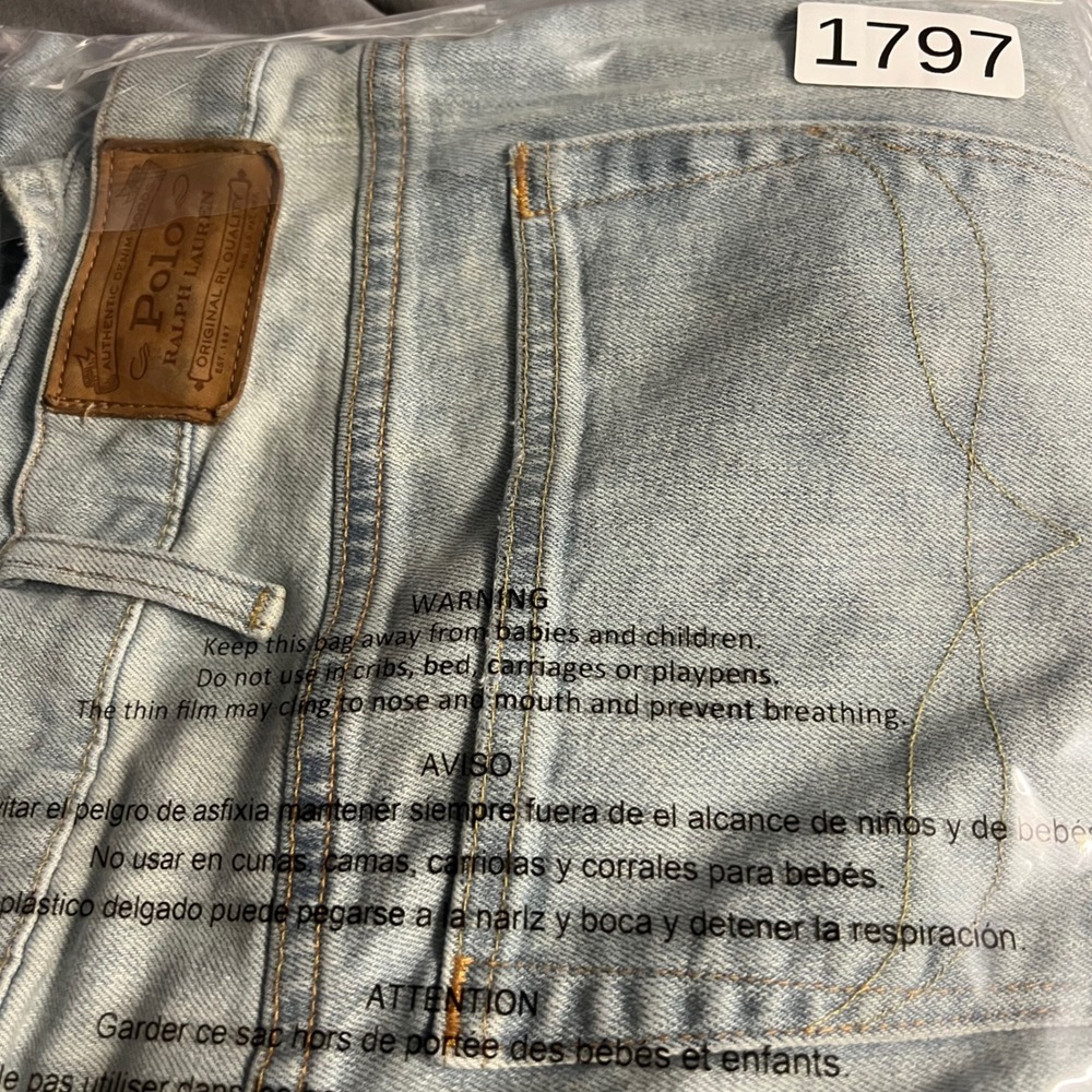 Polo Ralph Lauren Varick Slim Straight Jeans Mens 48x32 Light Wash Blue Denim - Picture 10 of 10